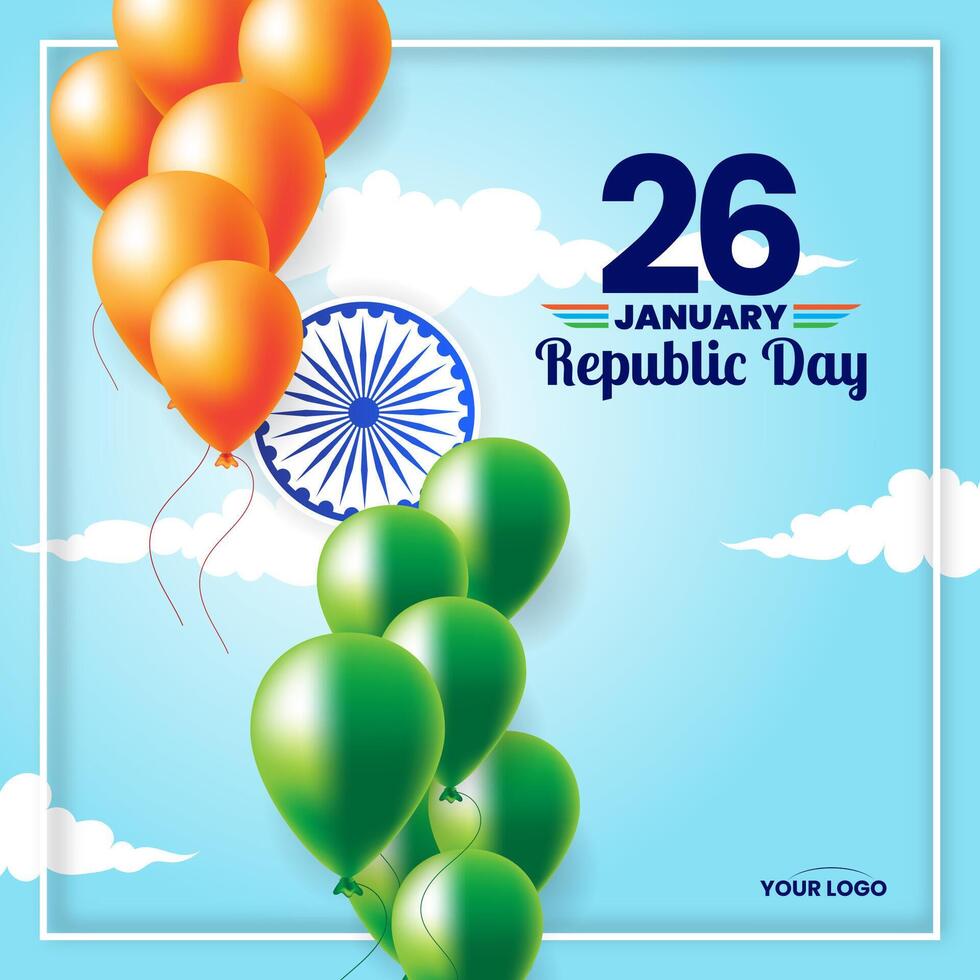 26 enero república día de India celebracion con indio bandera y globos vector