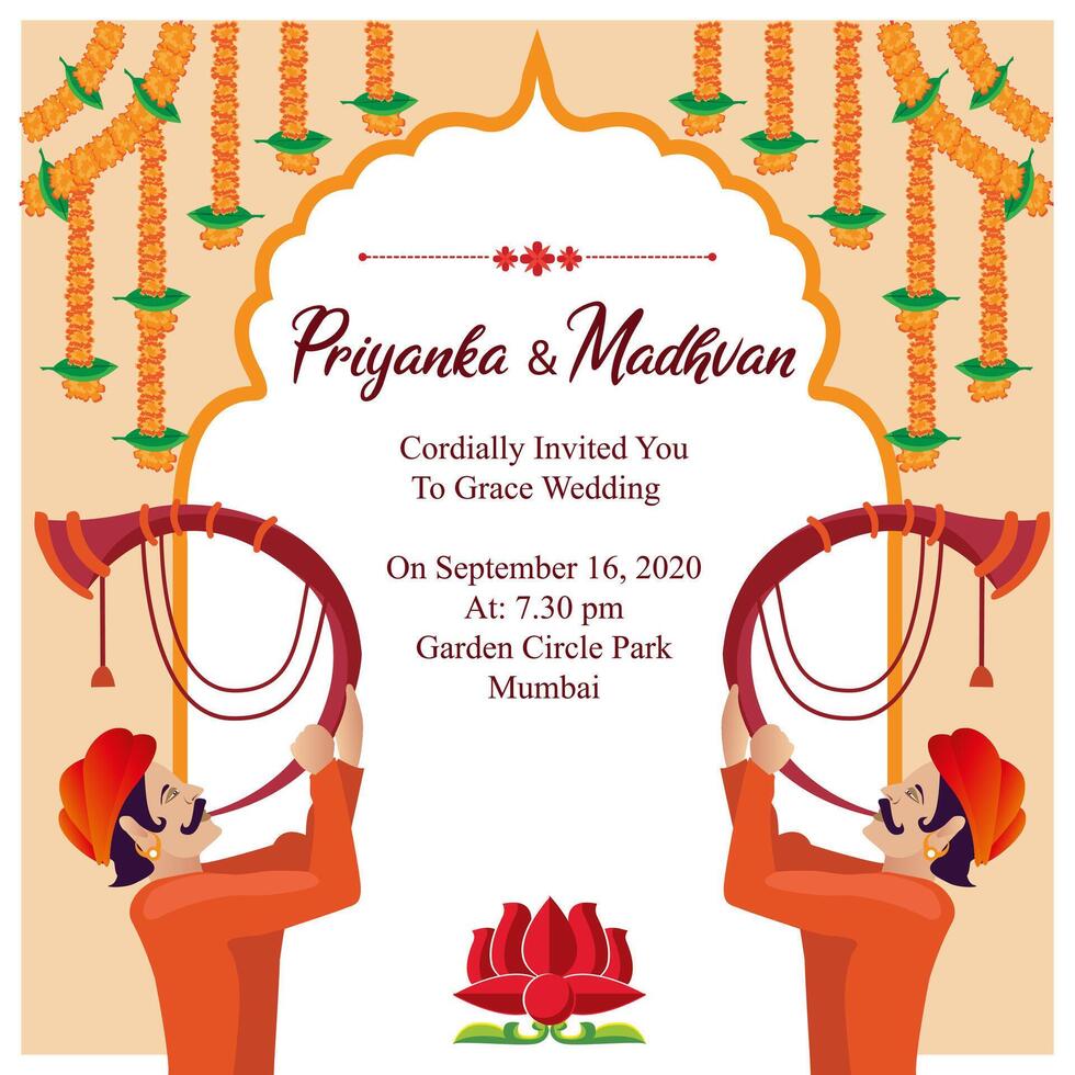 indian royal hindu wedding card invitation  template design vector