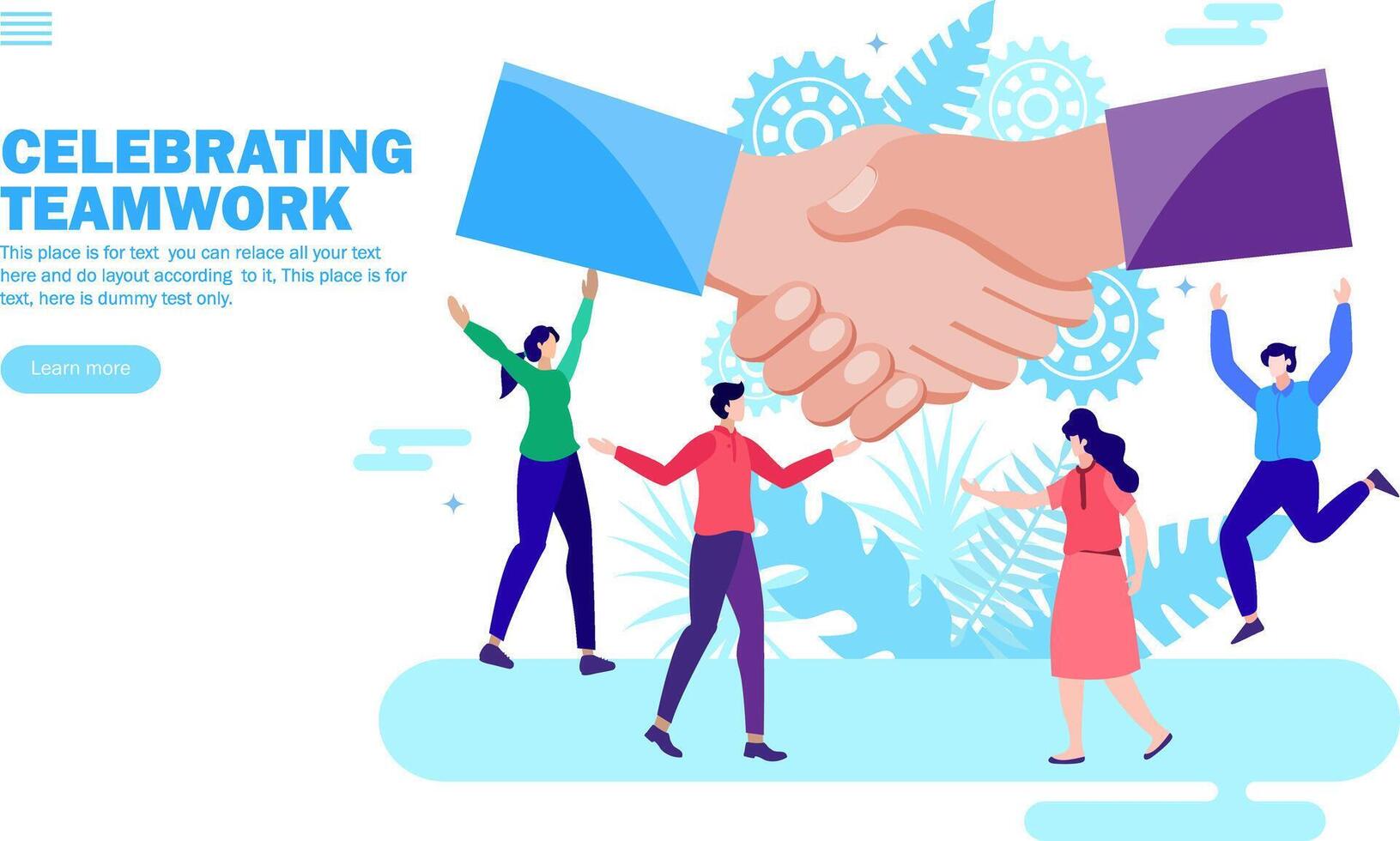 people celebrating teamwork and together with big shake hand vector