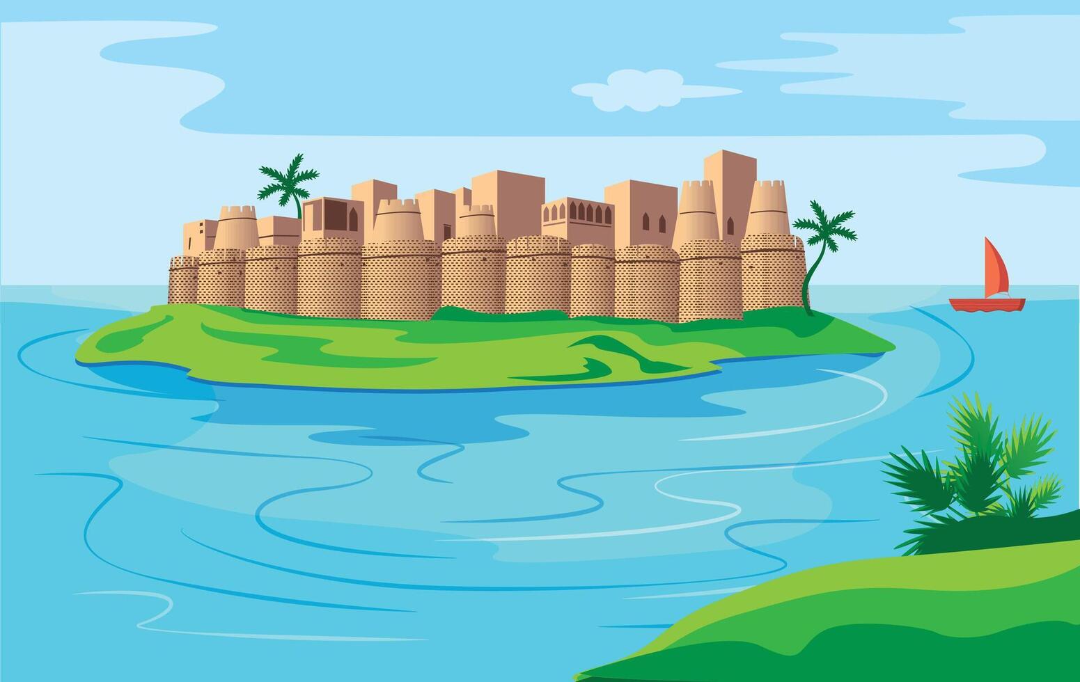 Indian maharastra fort in sea water vector