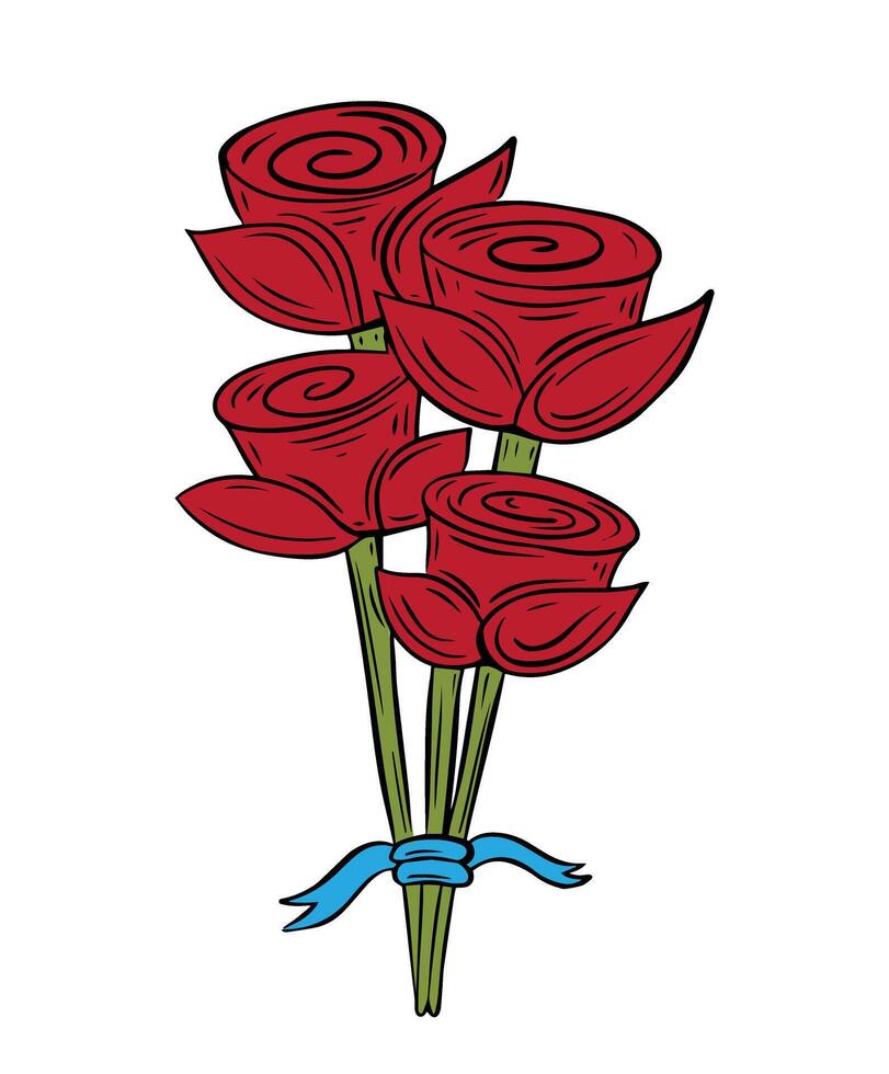 hand drawn rose flowers colored vector