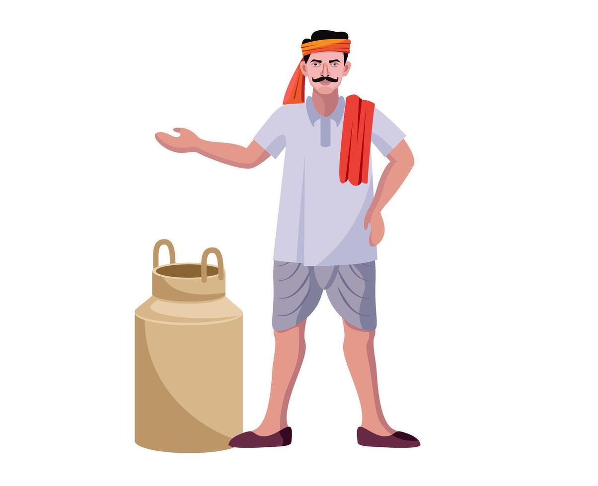 indian milkman, farmer standing isolated vector