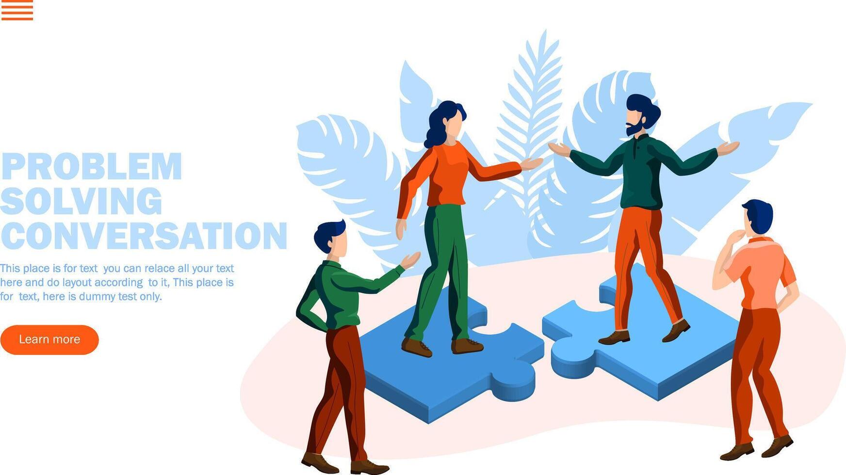 problem solving with jigsaw and team conversation vector illustration concept