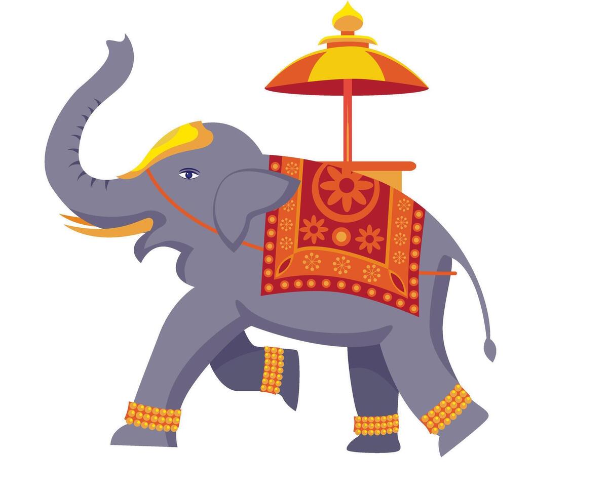 indian decorated elephant with umbrella vector