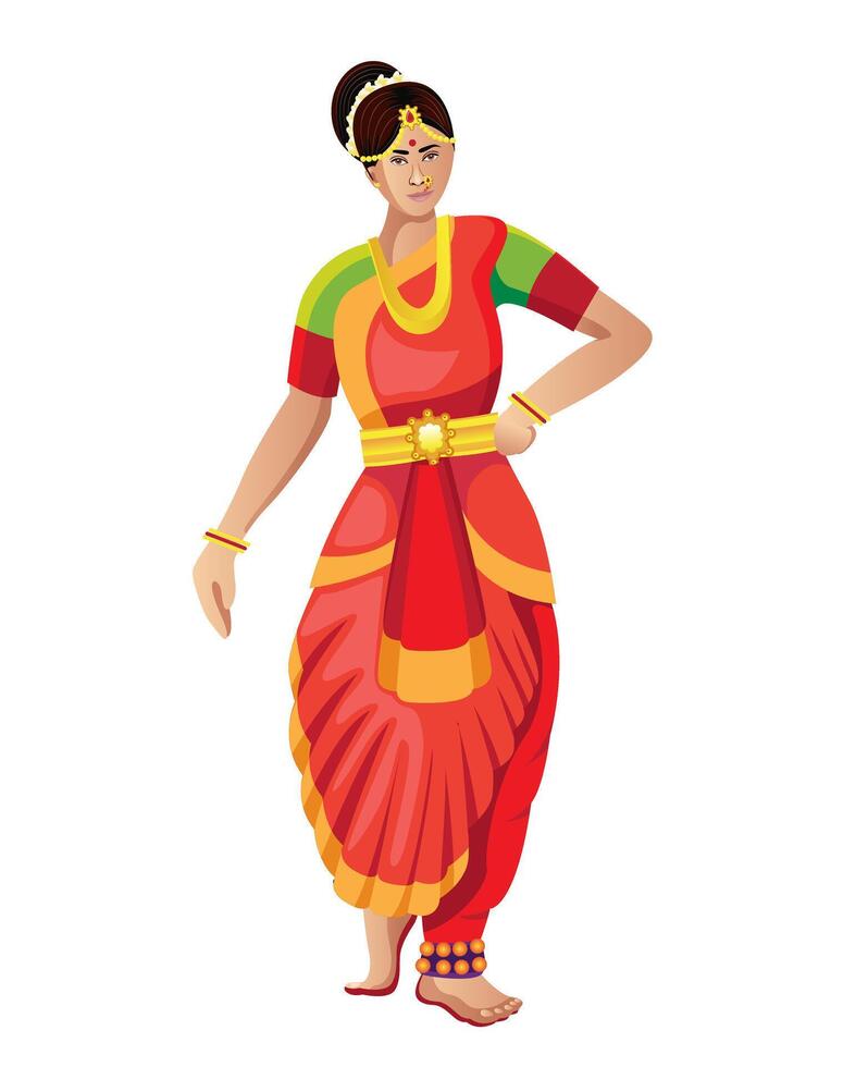 mujer ejecutando bharatanatyam indio danza vector