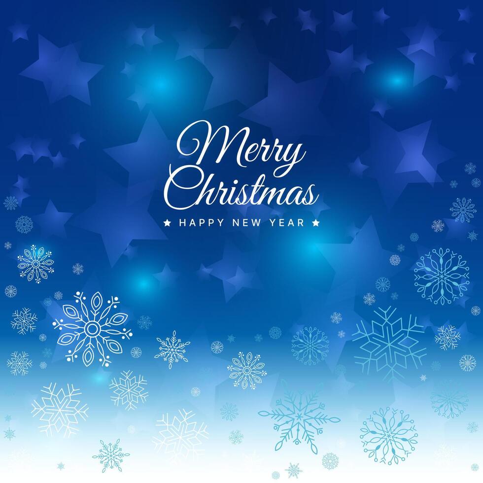 alegre Navidad decorativo saludo con estrella azul antecedentes y copos de nieve vector