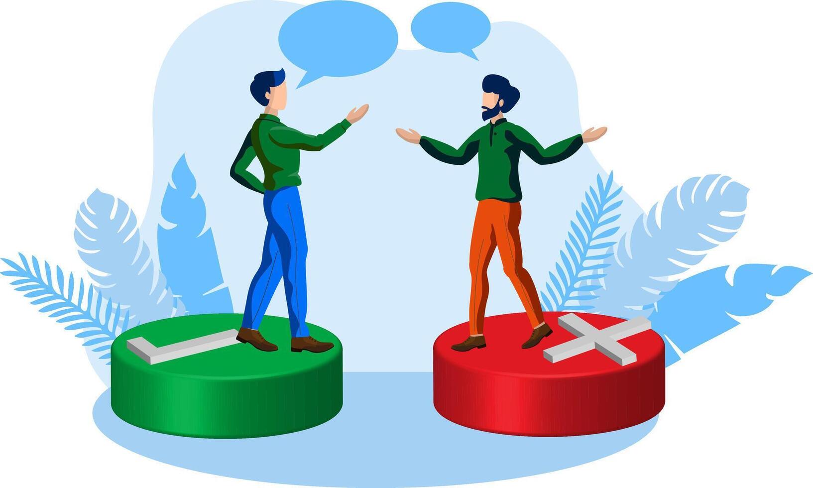 right or wrong conversation, two people arguing vector illustration concept