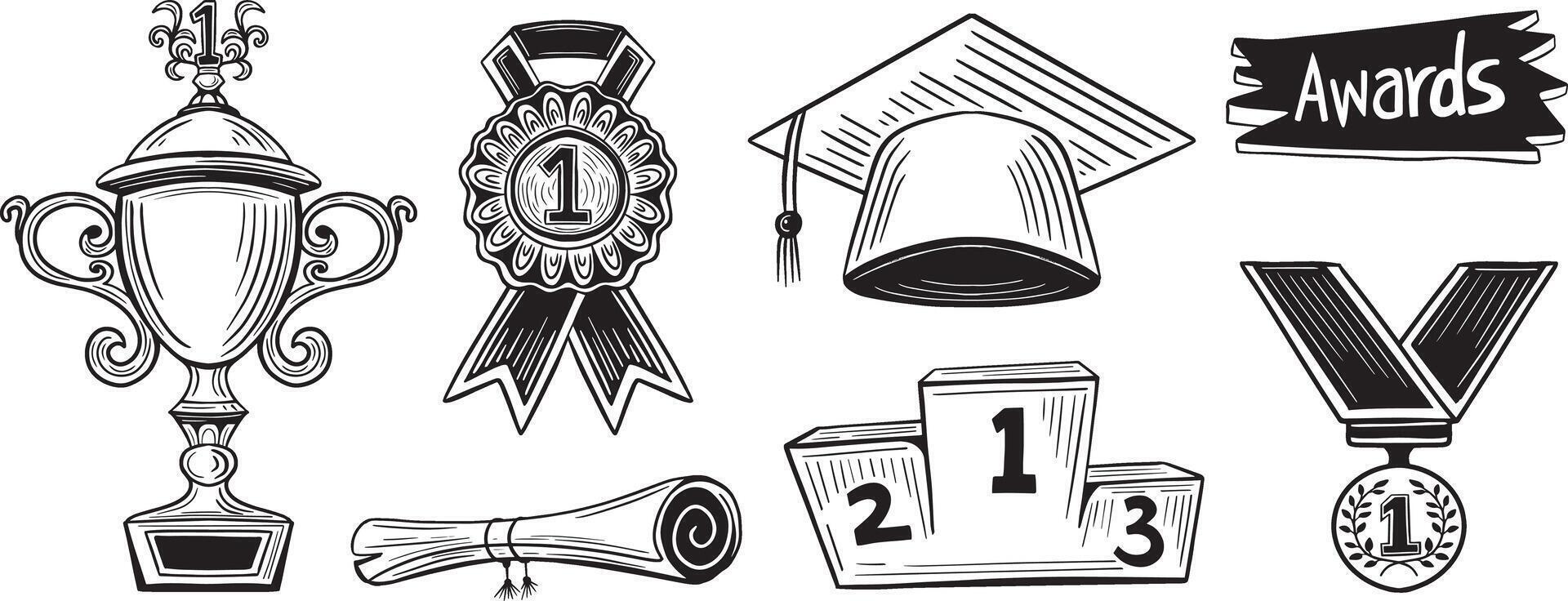 Award elements hand drawn illustrations vector