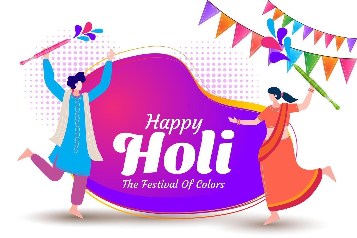 people celebrating colorful happy holi hindu festival background greeting vector