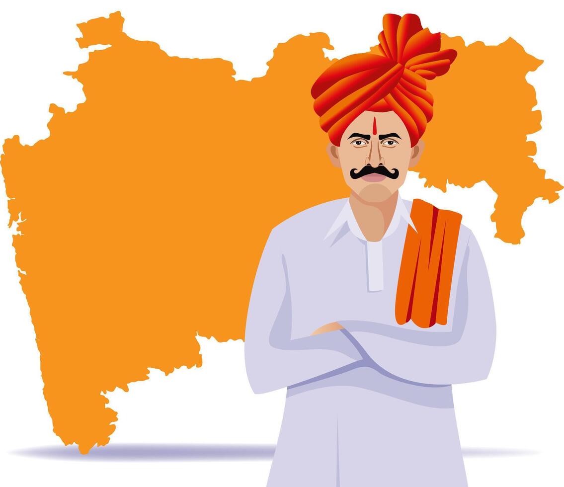 indian - maharastrian man with maharastra map vector