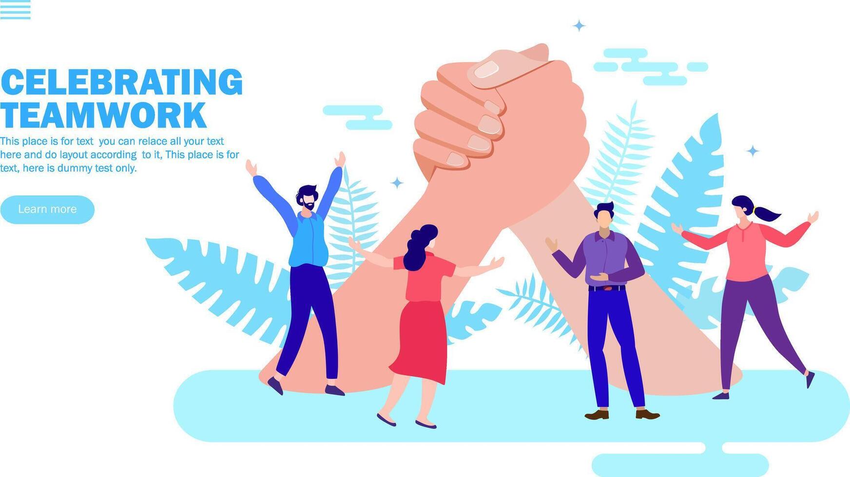 people celebrating teamwork and together with big joining hands vector