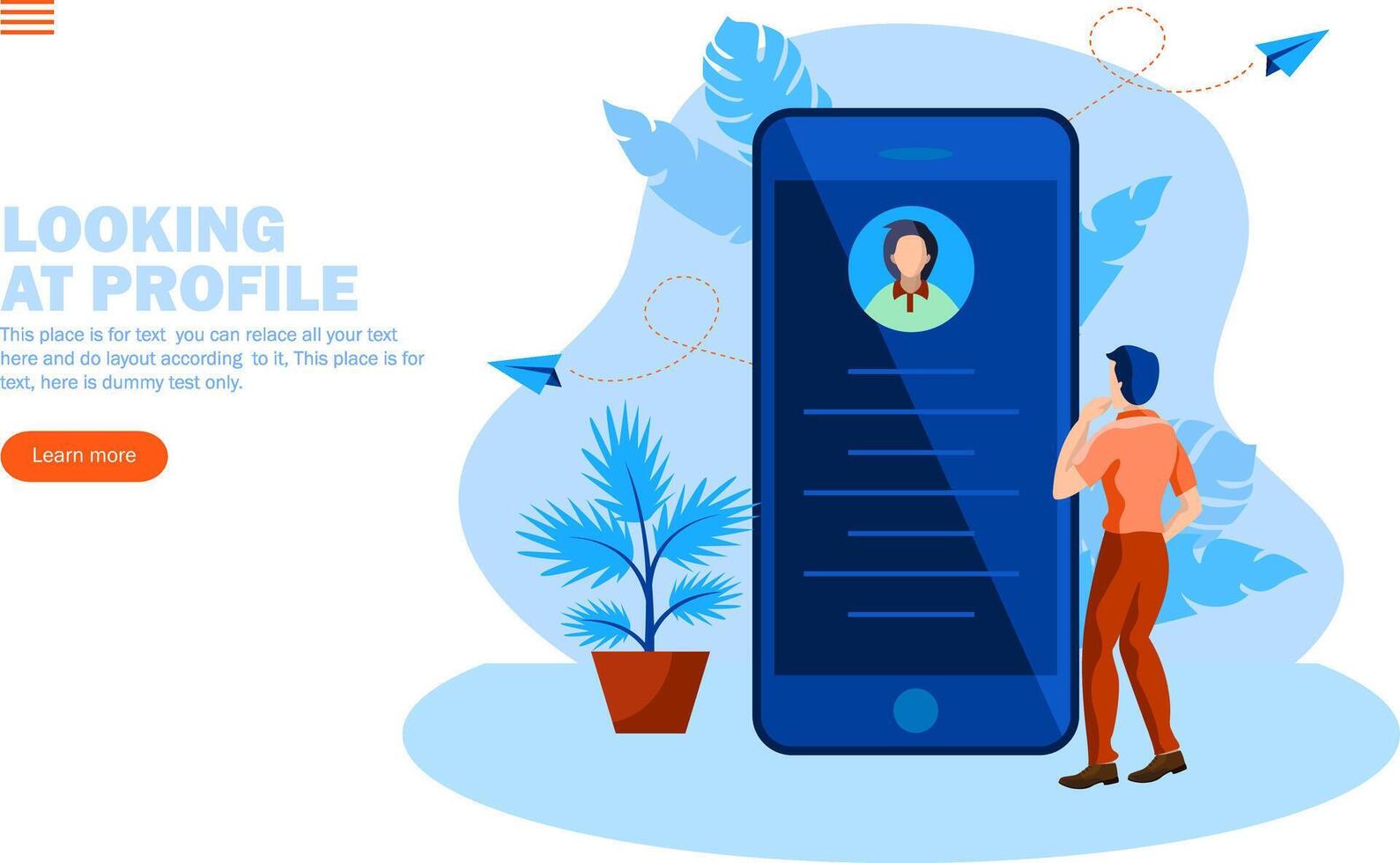 man looking at profile on phone vector illustration