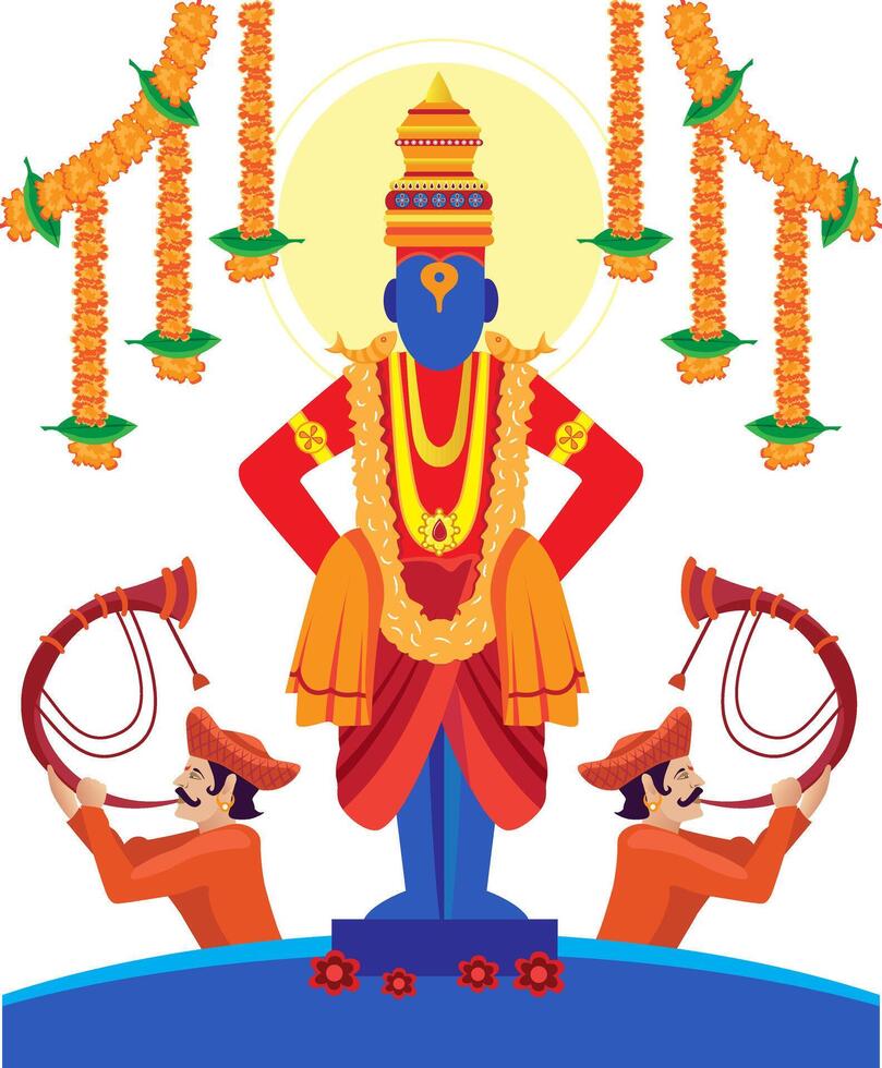 Indian god vitthal with flowers and tutari man vector