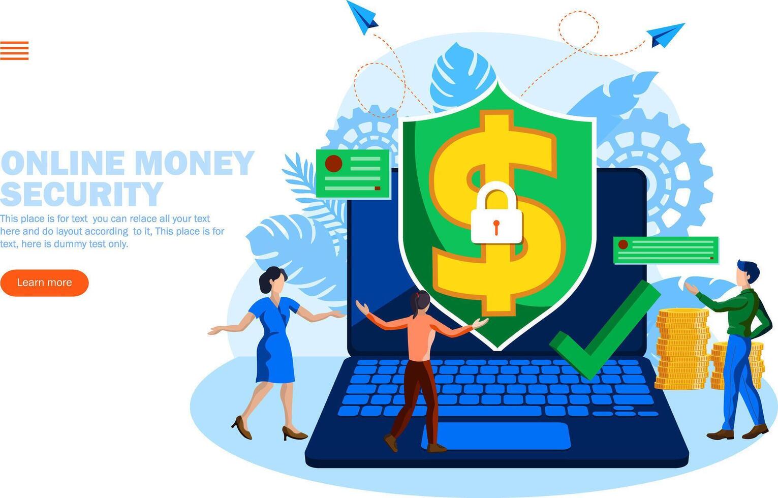 people discussing web money security with shield and lock vector illustration