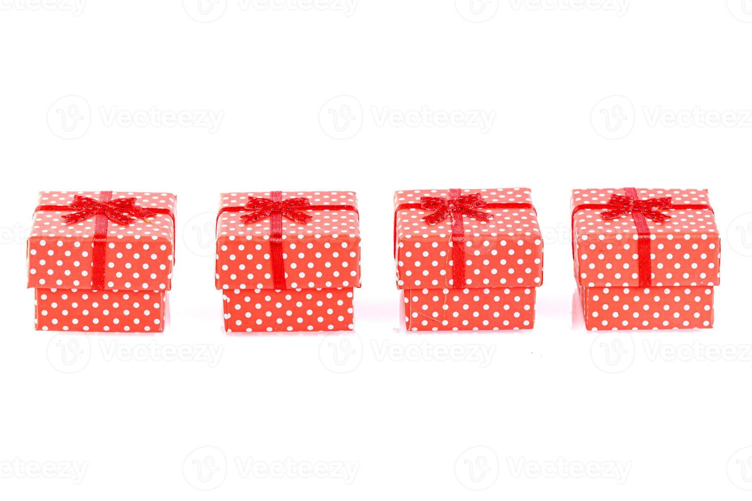 beautiful new year red gift boxes on white background photo