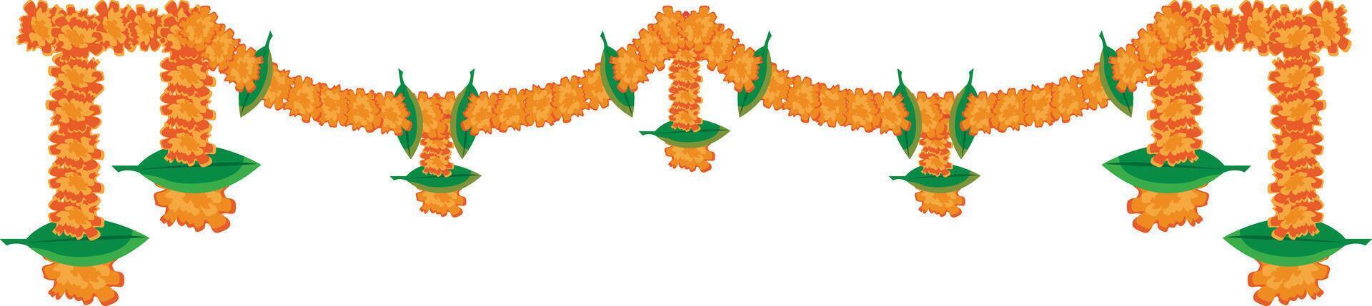 indian marigold garland, toran design, flower bunting vector