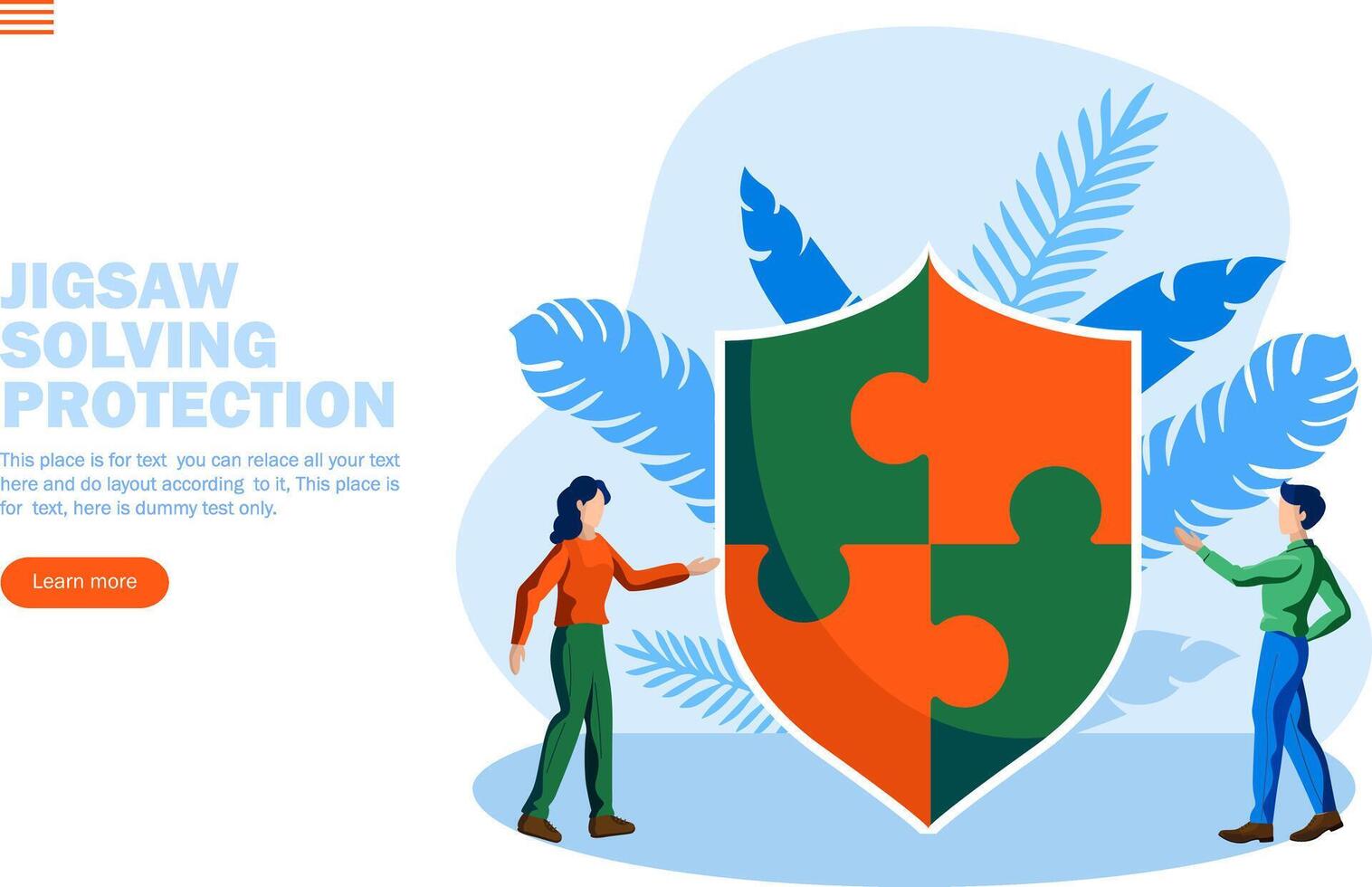 problem solving with jigsaw shield and two person conversation concept vector illustration