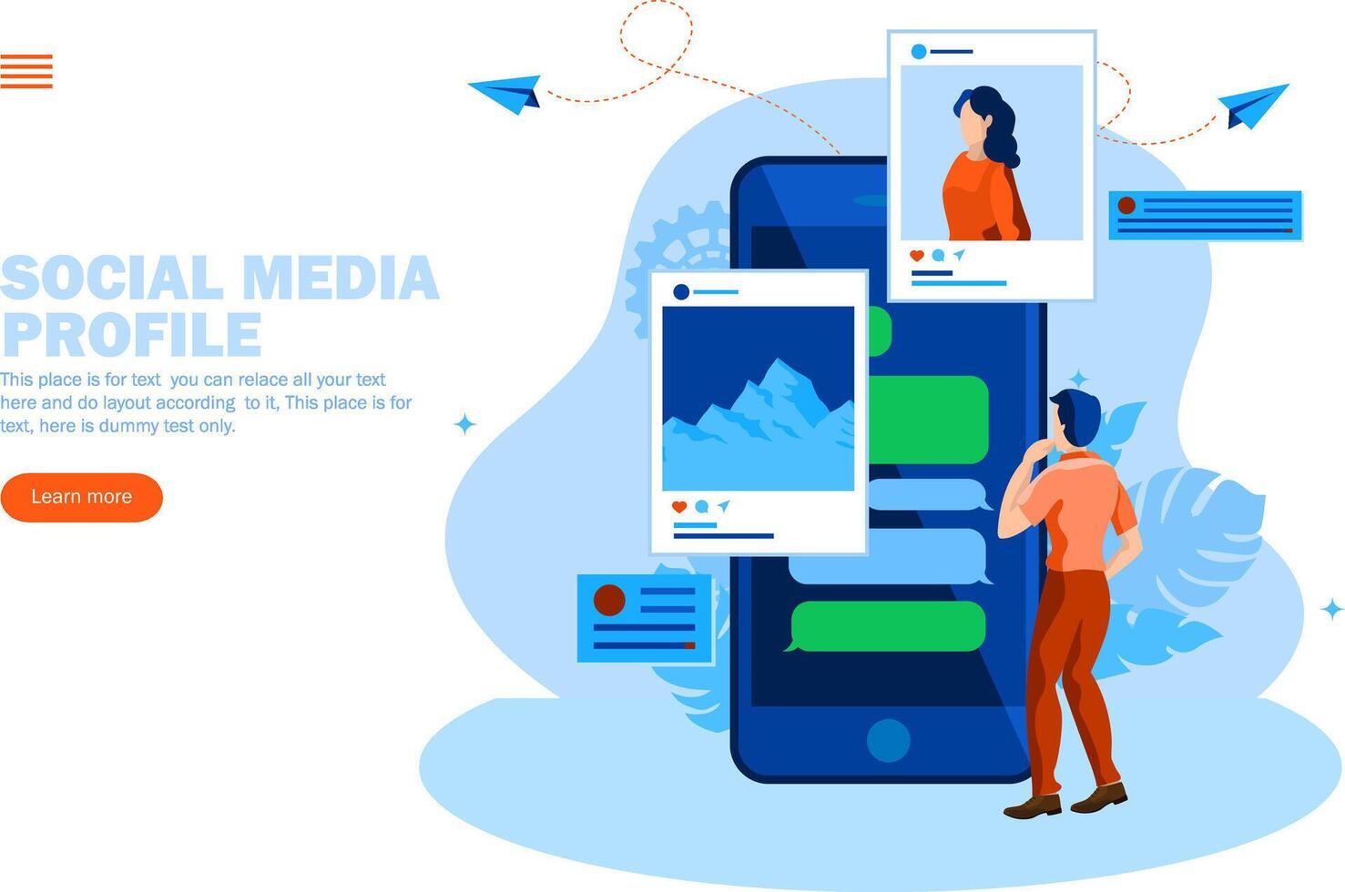 man looking at social media profile vector illustration