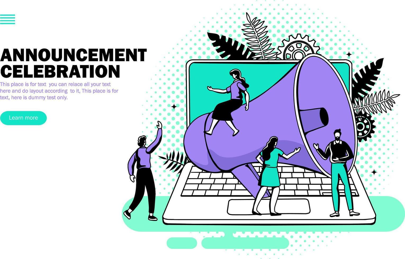 announcement with megaphone and happy team on computer vector