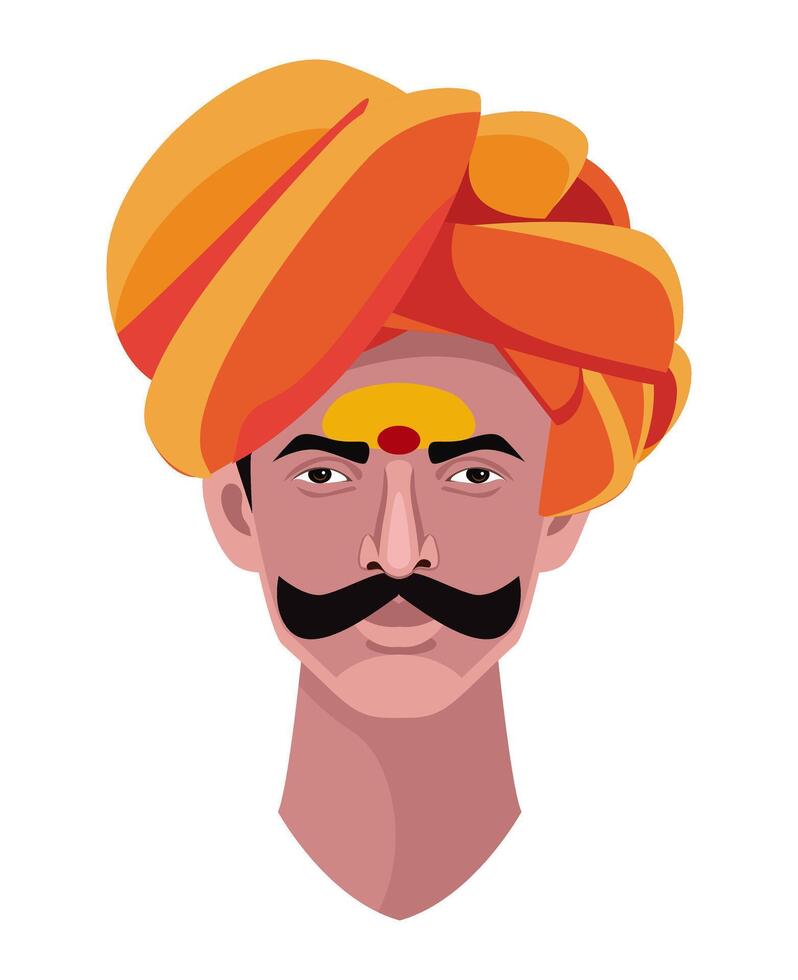 indio hombre con turbante y Bigote vector