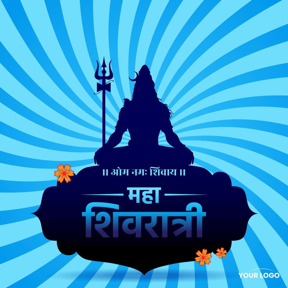 azul maha shivratri festival bendición tarjeta diseño modelo en retro estilo vector