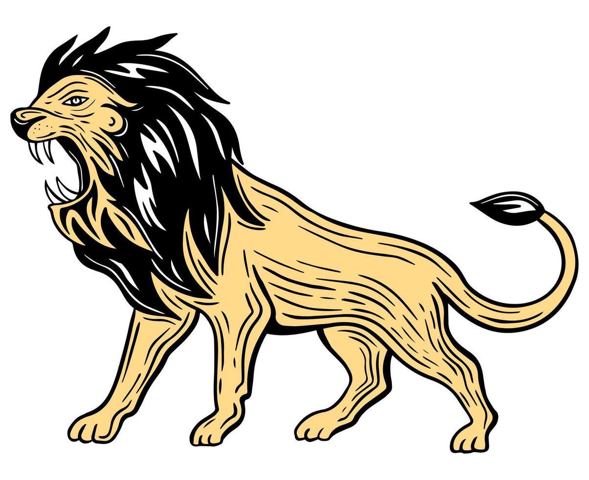 rugido león en pie mano dibujado vector ilustración aislado