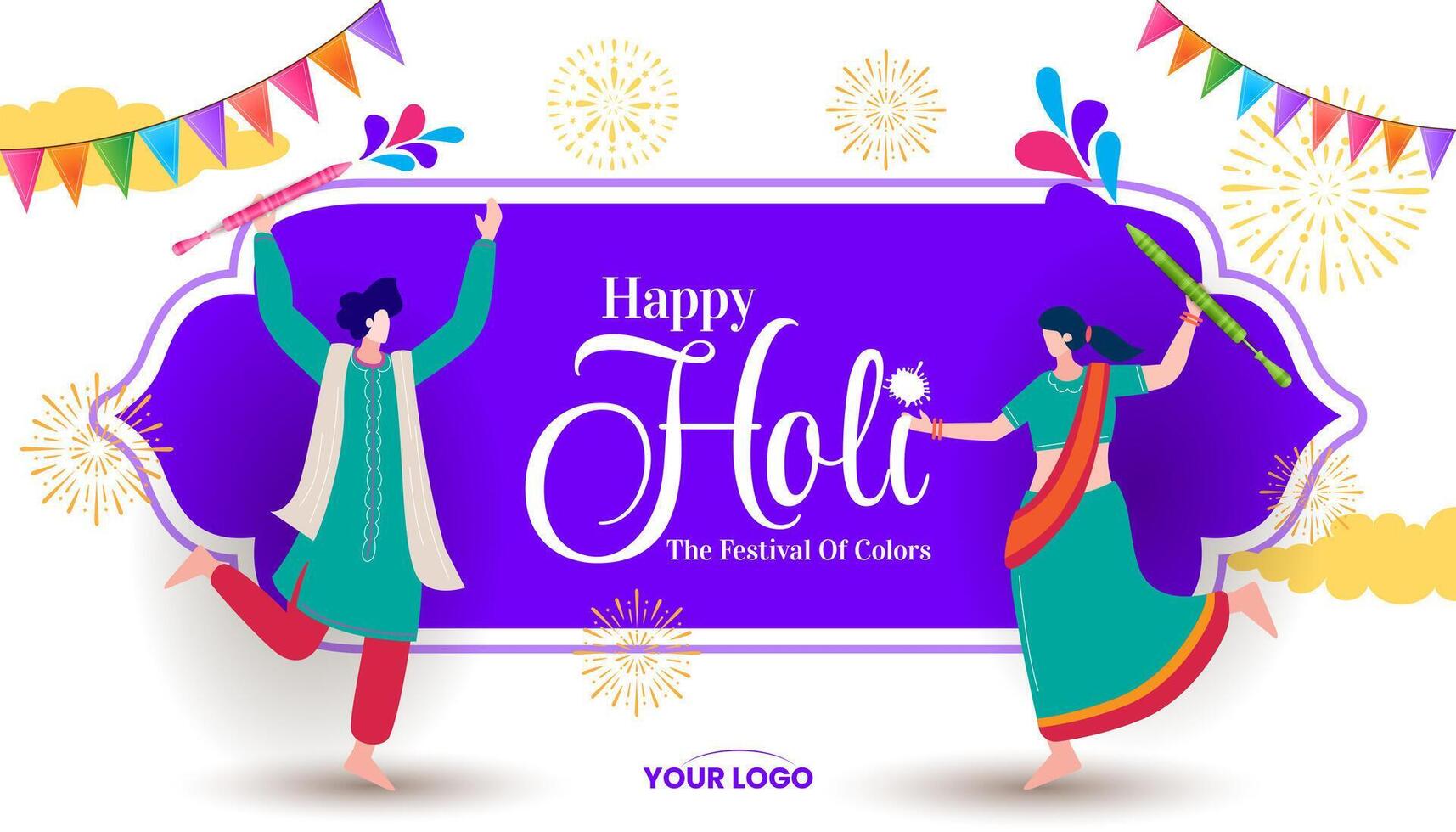 people celebrating colorful happy holi hindu festival background greeting vector