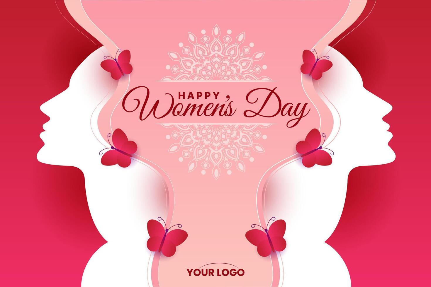 International Women's Day 8th March celebration background template with butterfly vector