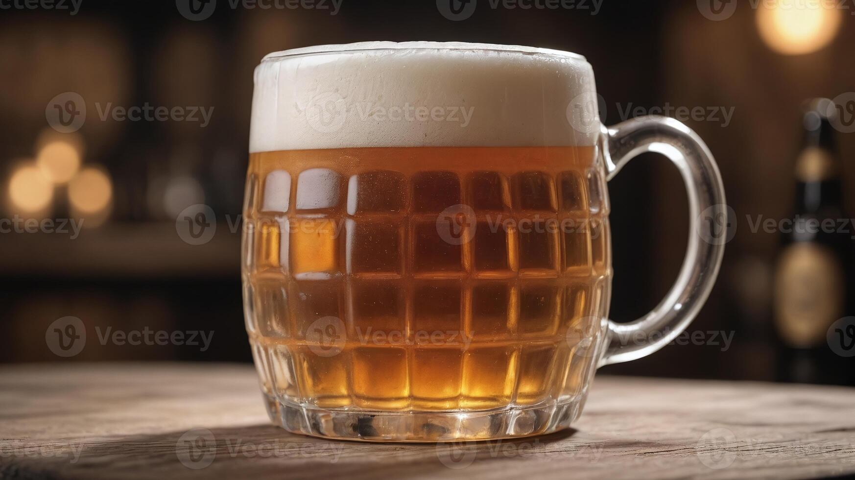 AI generated Mug Of Beer With Traditional Brewing Elements On Wood. AI Generated photo
