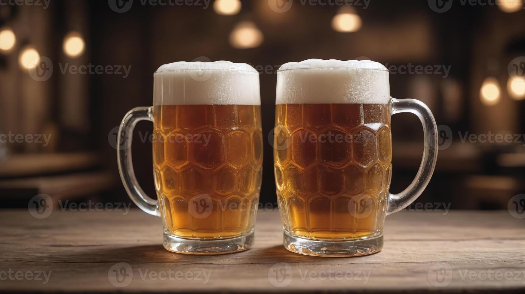 AI generated Mug Of Beer With Traditional Brewing Elements On Wood. AI Generated photo