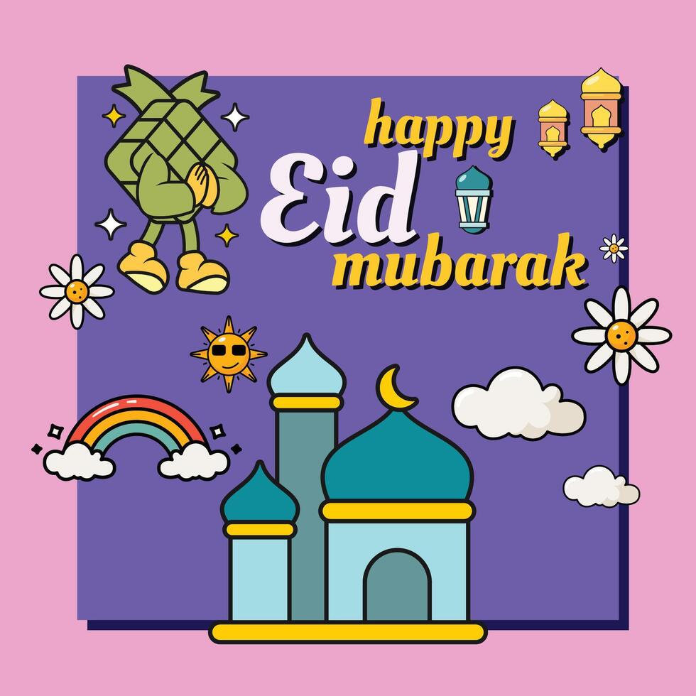 Ketupat Eid Mubarak Groovy Vector Design