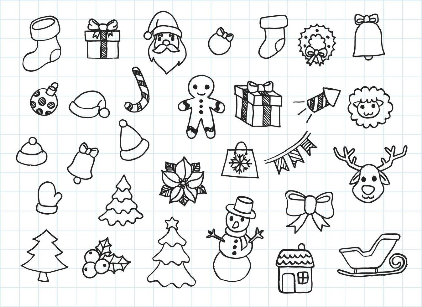 Artistic Collection of Hand Drawn Christmas Set. Isolated and Real Pen Sketch, Vector Illustration