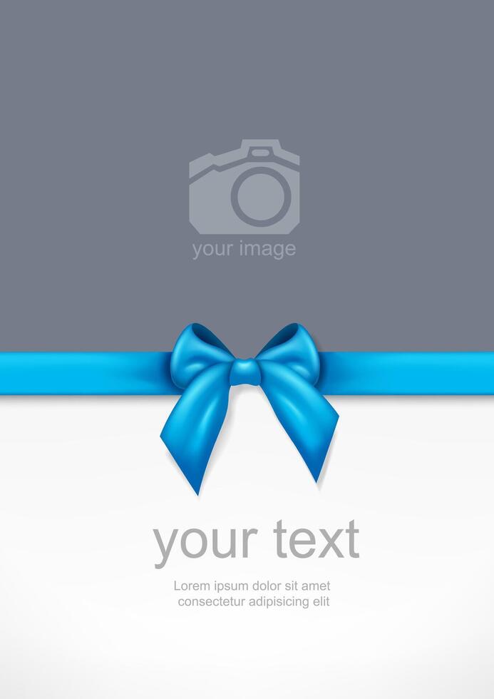 Greeting Card with Blue Bow, Vector Illustration