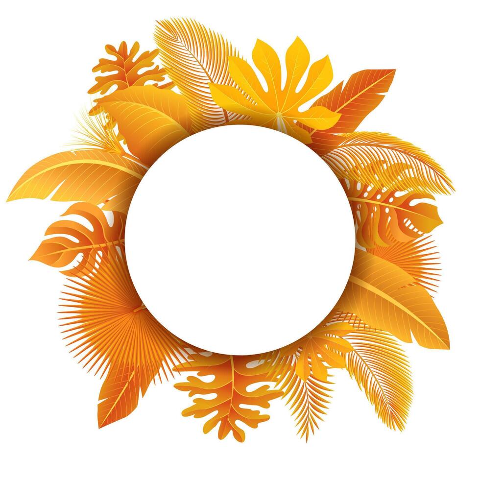 Sign with Text Space of Turn Yellow Tropical Leaves. Suitable For Nature Concept, Vacation, and Autumn, Vector Illustration