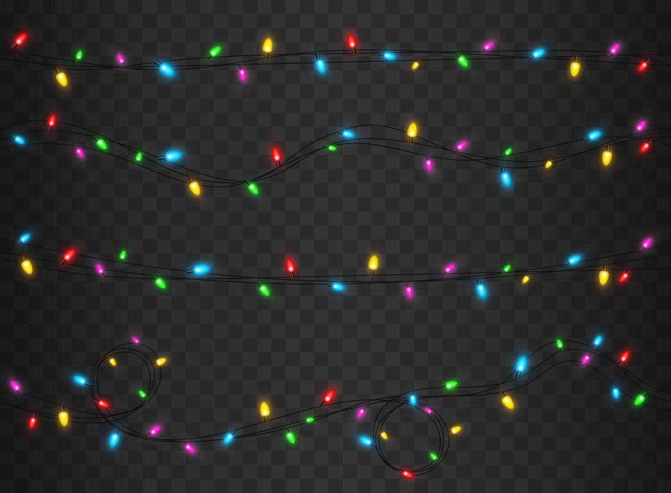 Set of Color Garlands, Festive Decorations. Glowing Christmas Lights Isolated, Vector Illustration