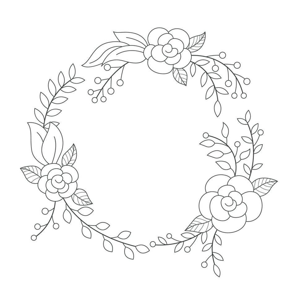 Floral Wreath in Round Frame Outline. Suitable For Advertising, Invitation and Other, Vector Illustration