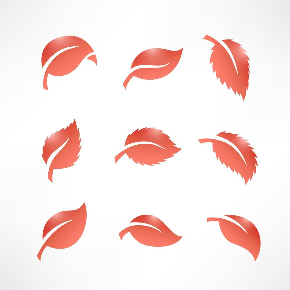 Artistic Collection of Red Leaves Set, Vector Illustration