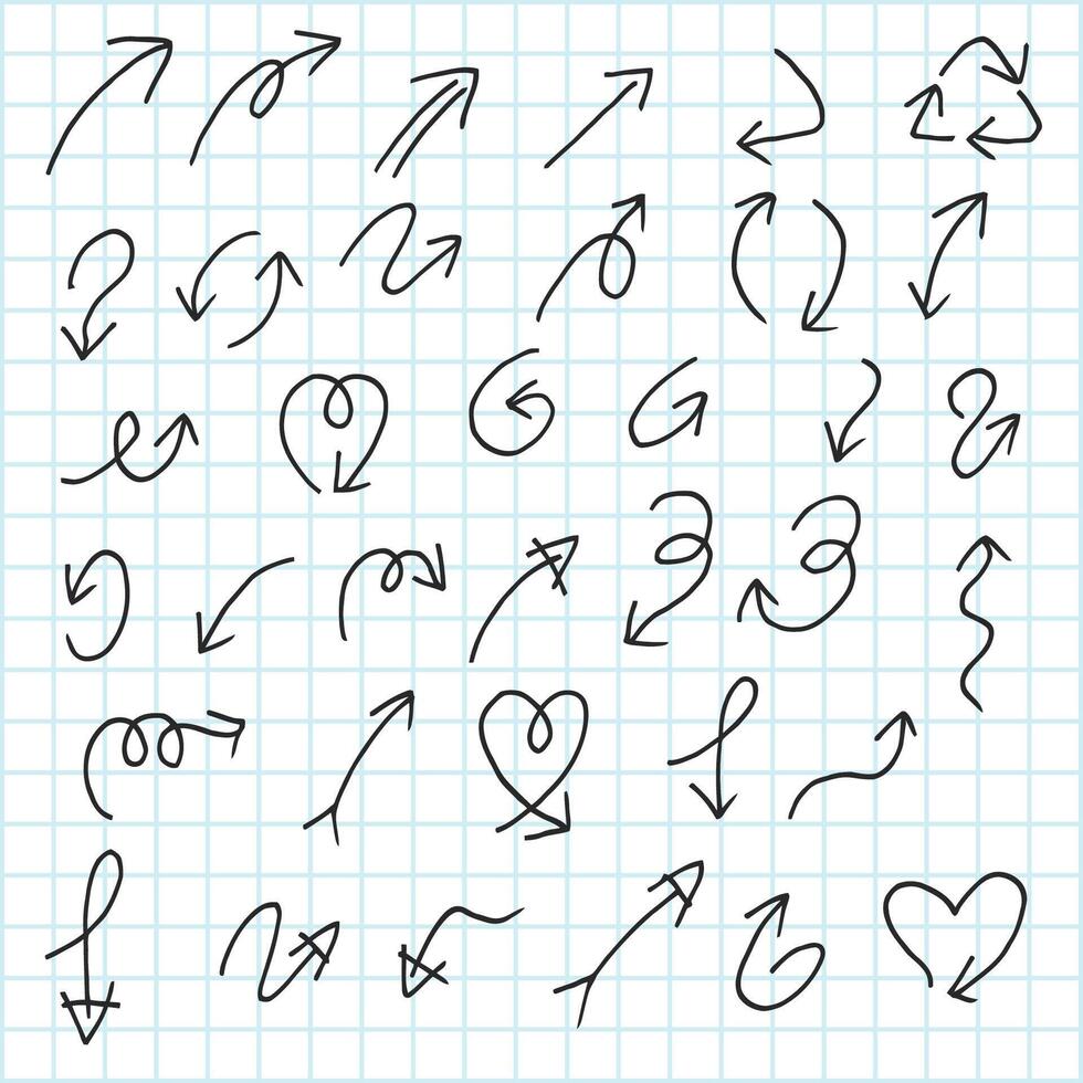 Artistic Collection of Hand Drawn Arrow Set. Isolated and Real Pen Sketch, Vector Illustration