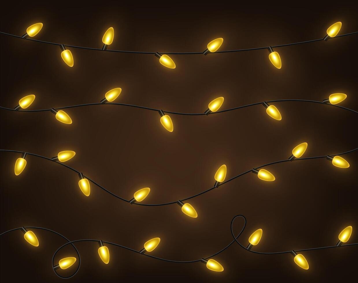 Yellow Garlands, Festive Decorations. Glowing Christmas Lights Isolated, Vector Illustration