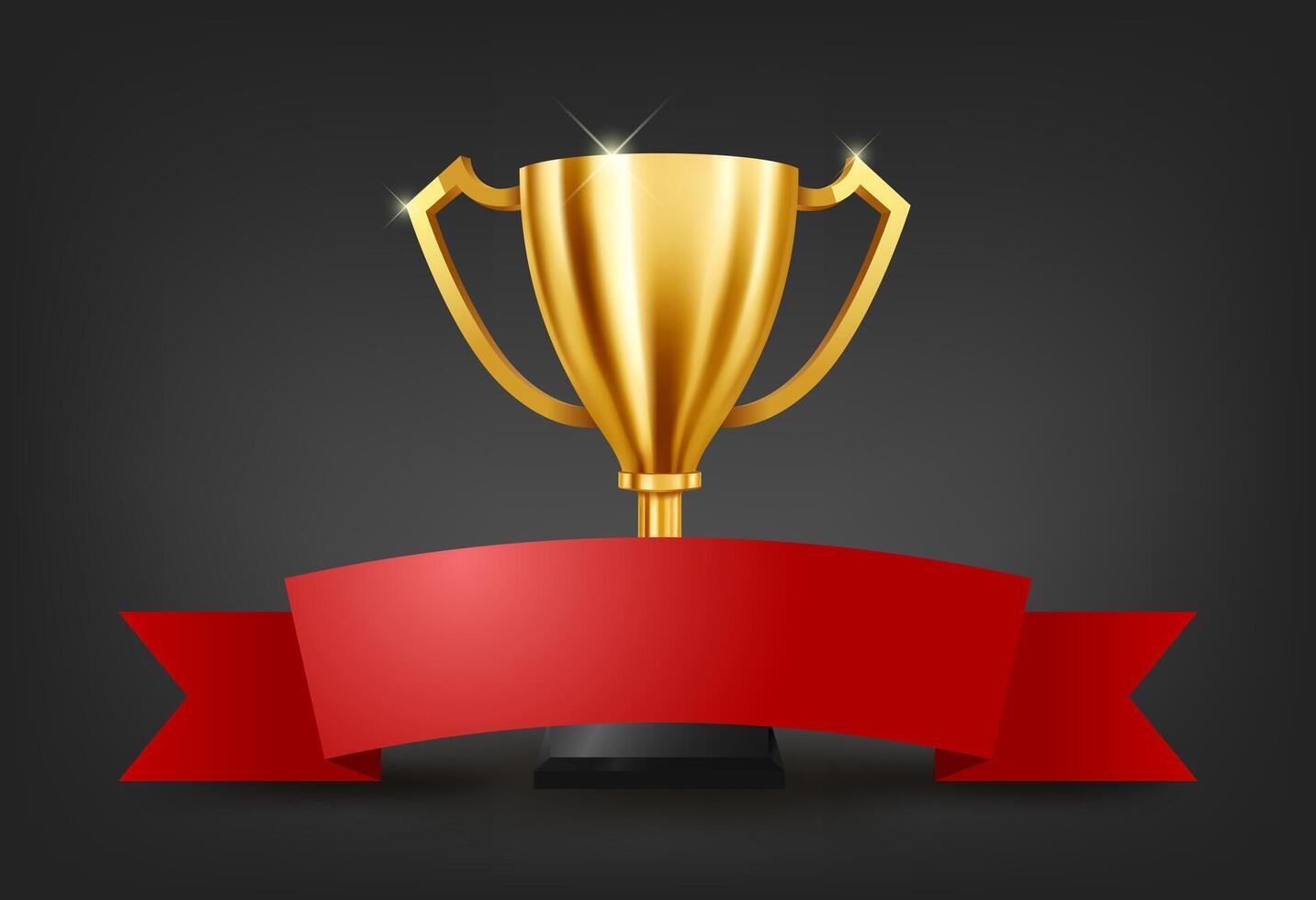 Realistic Golden Trophy with Text Space on Red Ribbon, Vector Illustration