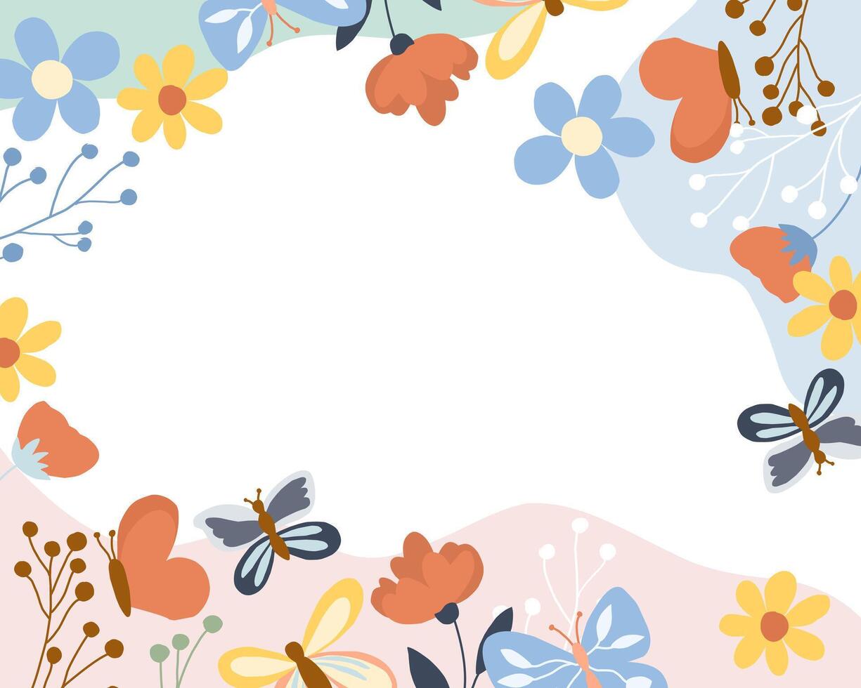 Cute Butterfly and Flower Spring Background vector