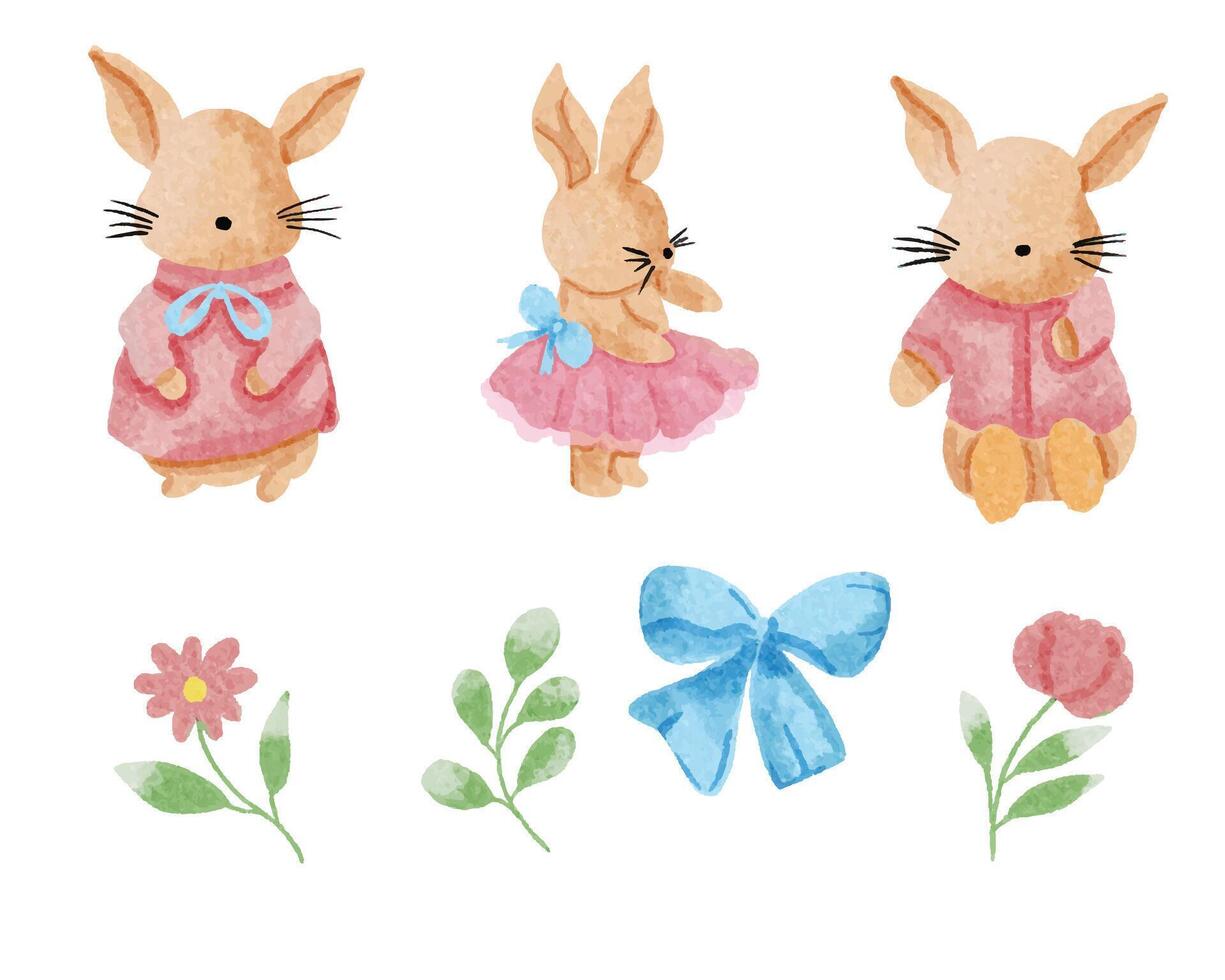 Cute Little Bunny in Dress Watercolor vector