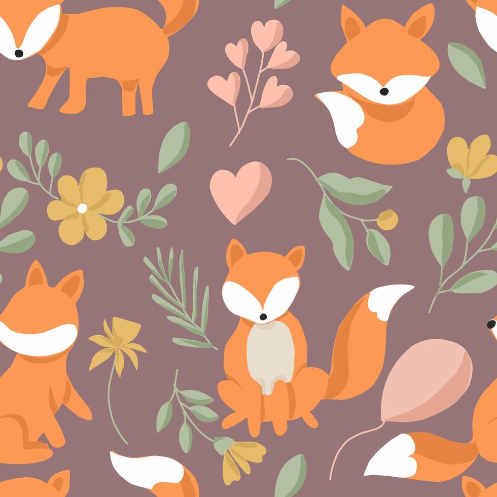 Cute Little Fox Seamless Pattern vector