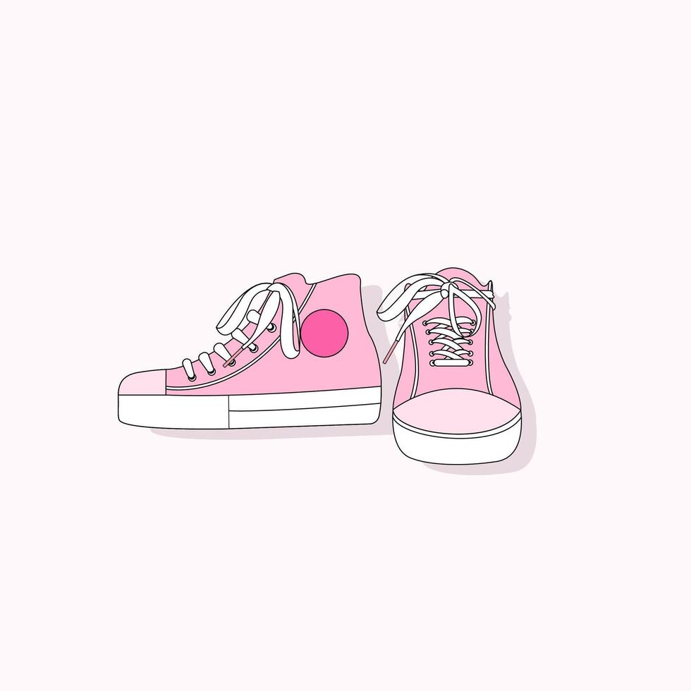 Cartoon pink sneakers. Old fashioned trendy hot pink shoes vector