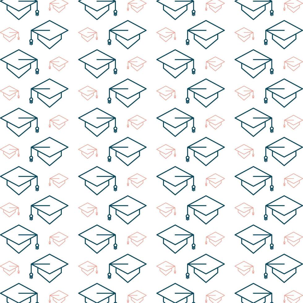 Graduate cap trendy repeating fashion pattern vector illustration background