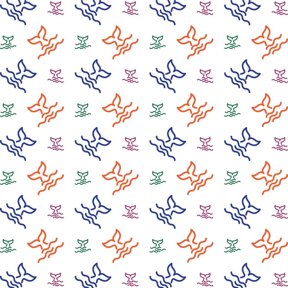 Whale tail multicolor repeating trendy pattern stylist vector illustration background