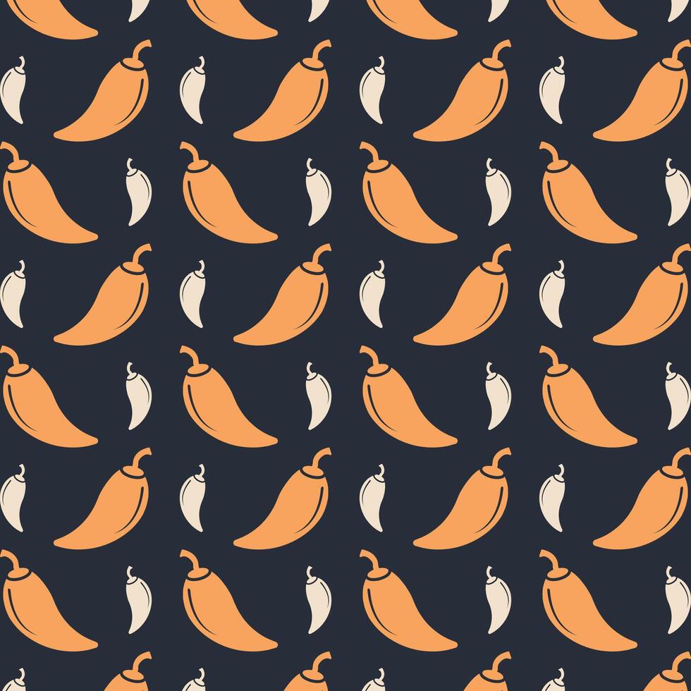 Chilli pepper multicolor repeating trendy pattern in dark background vector illustration