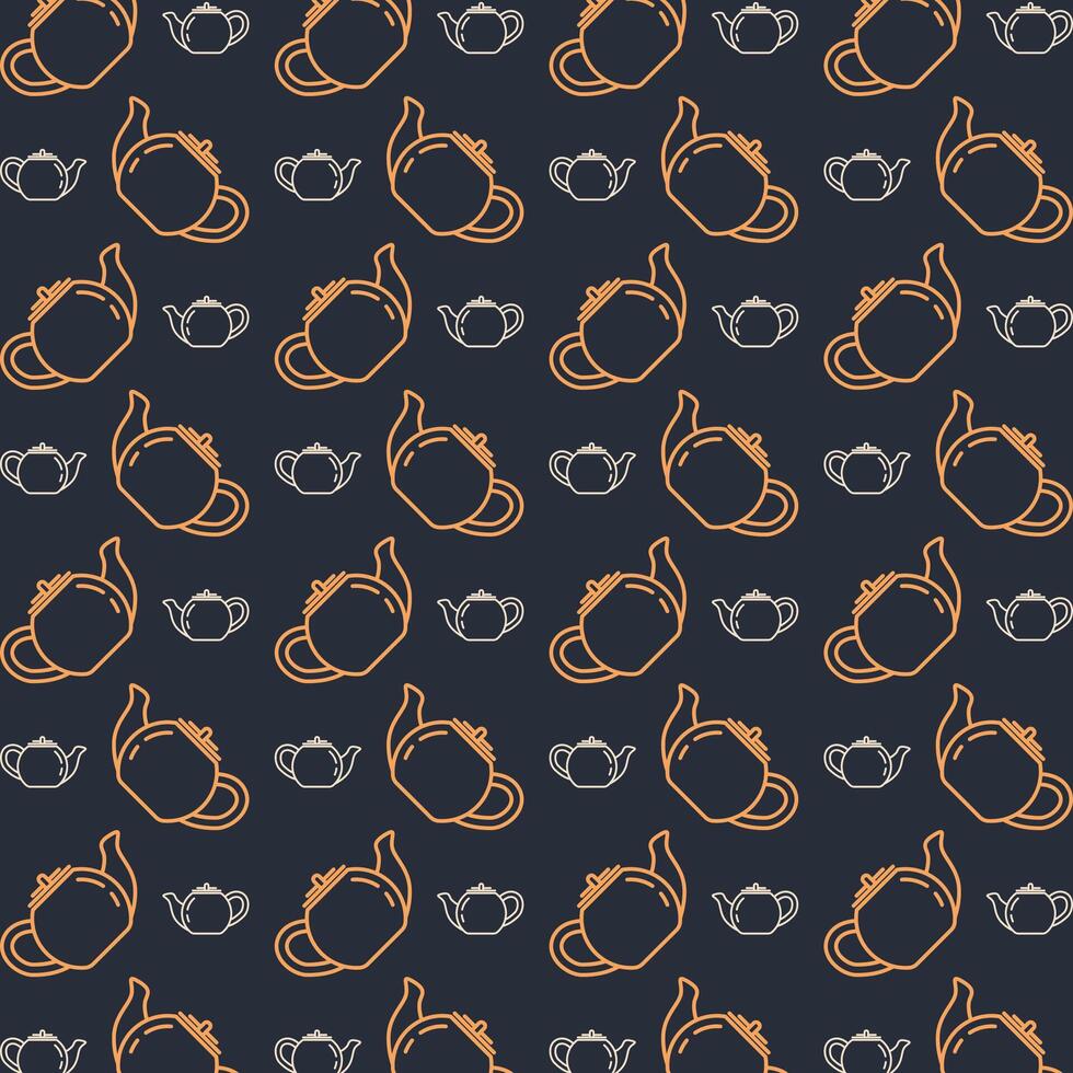 Teapot multicolor repeating trendy pattern in dark background vector illustration