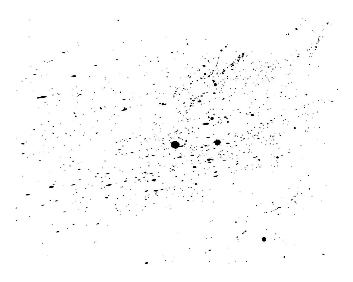Abstract black grunge texture with paint splashes. Black paint splatter isolated on white background. Water splash silhouette vector texture overlay.