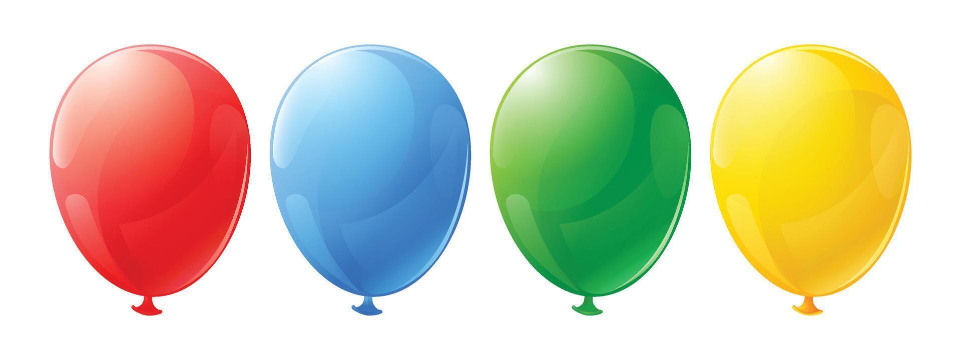 globos recopilación. conjunto de vistoso globos para cumpleaños o fiesta. azul, rojo, amarillo, y verde globos para tarjetas, pancartas o invitación a celebrar. vector ilustración aislado en blanco antecedentes.